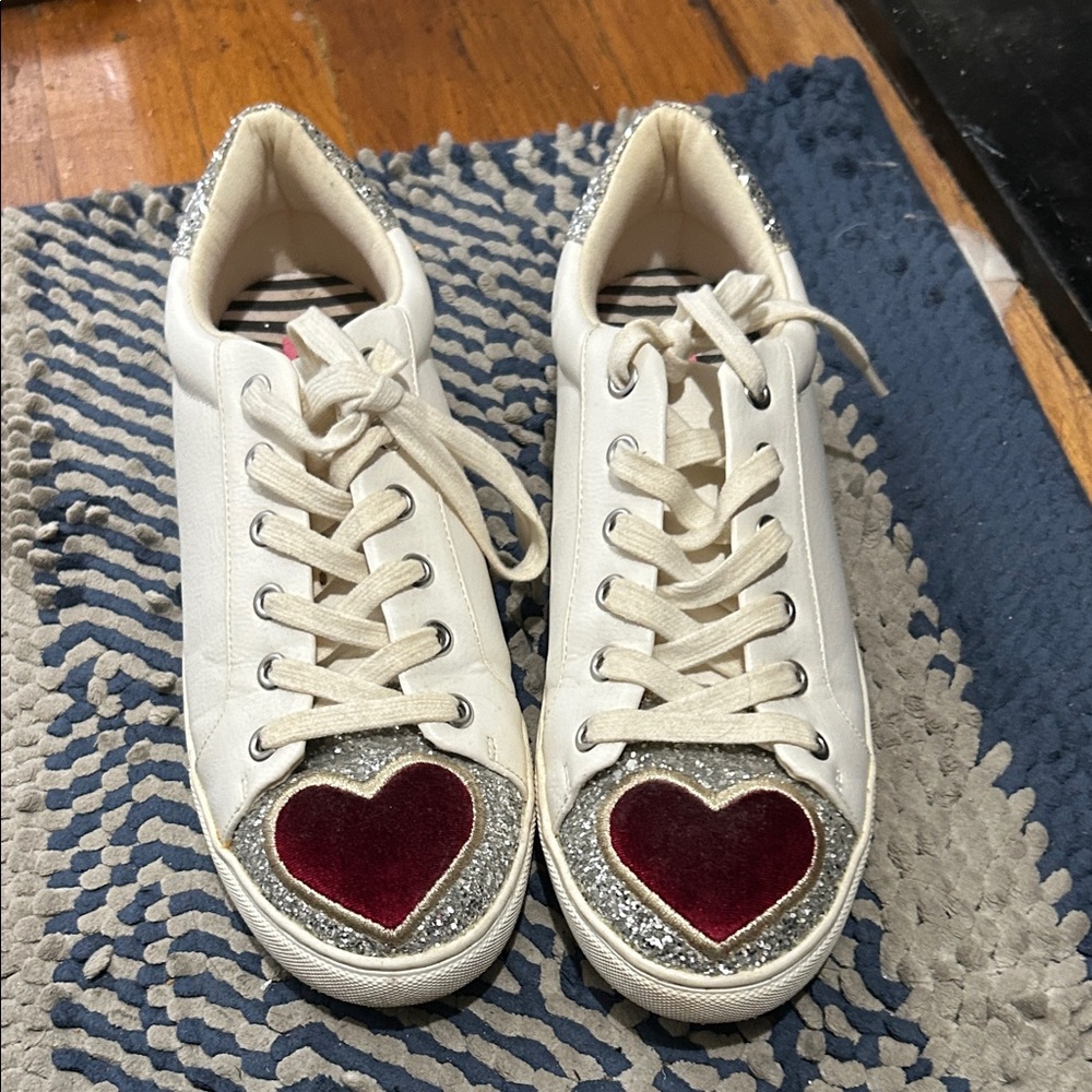 Betsey Johnson White and Red Heart Sneakers